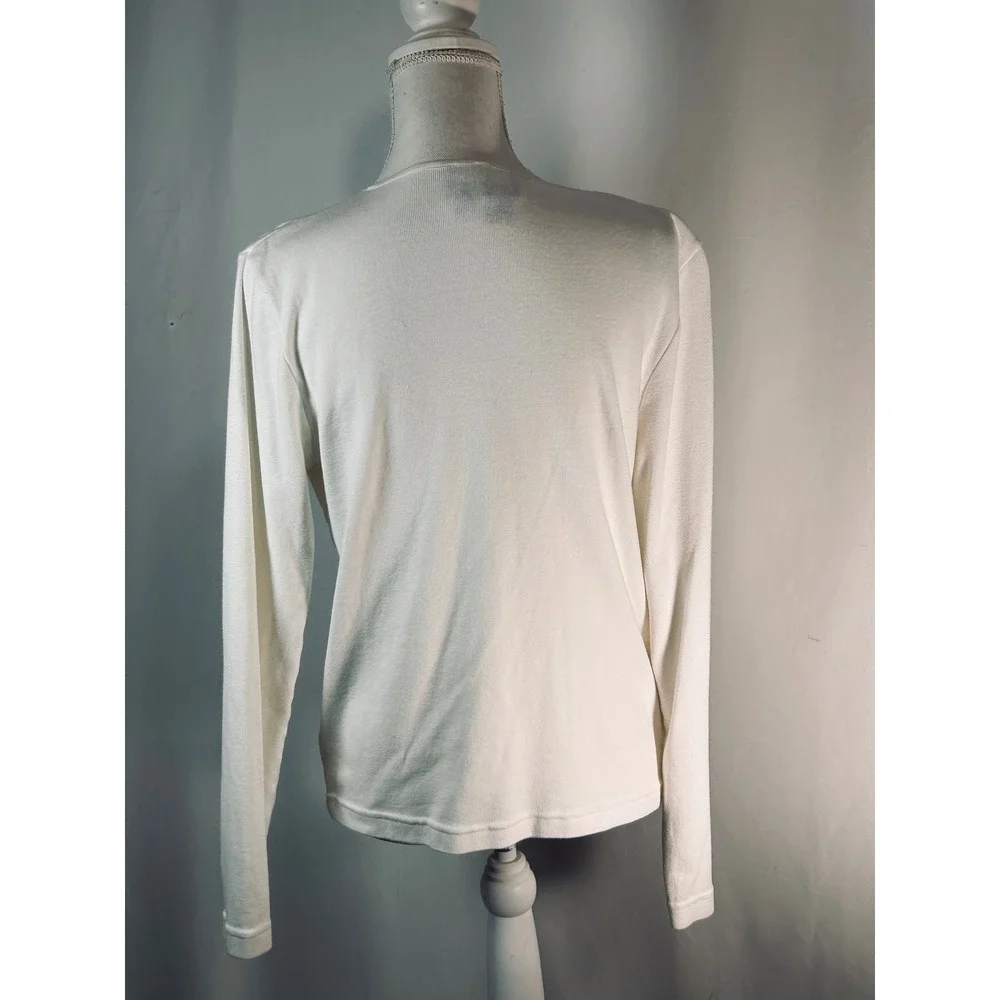 Carole Little Sport‎ Womens White Ribbed Long Sleeve USA Star Graphic Top Size L